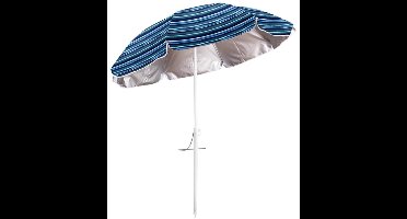 Gerimport Parasol UV50 - Maritiem blauw/wit - D220 x H210 cm - zomer/strand - 8 vlakken