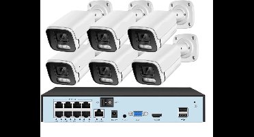 Beveiligingscamerasysteem - Camerabewaking - Beveiligingscamera - 6 Camera's - Ingebouwde HDD: 4T - POE Camera Kit - 8CH NVR - Nachtzicht - Weerbestendig - AI Bewegingsdetectie - Binnen en Buiten