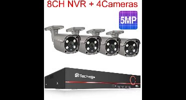 5MP CCTV Set – Beveiligingscamera Systeem – IP Camera Kit – Video Surveillance – PoE CCTV – 1TB HDD Opslag – Tweeweg Audio & AI Bewegingsdetectie - 4 Stuks