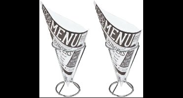 Frietzakhouders - 4x - met 40x frietzakjes - RVS/papier - 9 X 16 cm