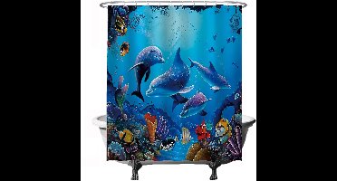 Boraboi® Douchgordijn met Delfijnen en Koraalontwerp voor Bad en Douche - 180 x 200 cm - Inclusief 12 Ophangringen