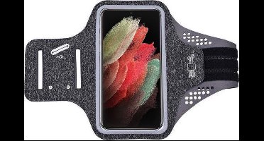 Hoesje Geschikt voor Samsung Galaxy S21 Ultra hardloop telefoonhouder – armband - sportband - van stof - Zwart