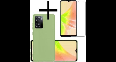 Hoesje - Met Screenprotector - Geschikt voor OPPO A57s - Sterk & Shockproof - Back Cover - Siliconen Case - Telefoon Hoes - Groen