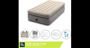 Intex Luchtbed - 1-Persoons - 99 x 191 x 51 cm - Grijs - Inclusief pomp - Hoeslaken - Kussen - Kussenbeschermer en Reparatieset