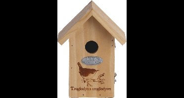 Houten vogelhuisje/nesthuisje winterkoning 19 cm met kijkluik - vogelhuisjes tuindecoraties - Vogelnestje voor tuinvogeltjes