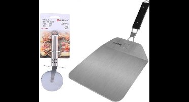 Inklapbare pizzaschep en pizzasnijder / pizzames set RVS