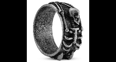 Aspero | 10 mm Grijze Roestvrijstalen Skeletring