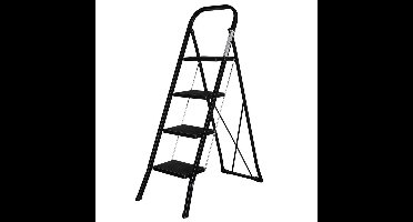 IVOL Huishoudtrap 4 treden - Keukentrap Inklapbaar - Zwart - Antislip - Max. hoogte 93 cm