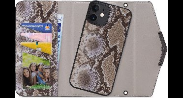 Mobilize Telefoonhoesje geschikt voor Apple iPhone 12 Pro Hoesje | Mobilize Elegant Magnet Uitneembare 2in1 Clutch | Pasjeshouder voor 3 Pasjes | Telefoonhoesje voor Pinpas / OV Kaart / Rijbewijs - Beige Snake | Beige