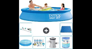 Intex Rond Opblaasbaar Easy Set Zwembad - 305 x 61 cm - Blauw - Inclusief Solarzeil - Onderhoudspakket - Zwembadfilterpomp - Filter - Stofzuiger - Vloertegels