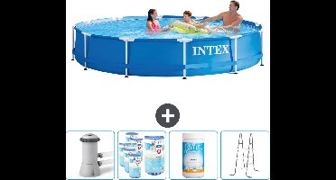 Intex Rond Frame Zwembad - 366 x 76 cm - Blauw - Inclusief Pomp Filters - Chloor - Ladder