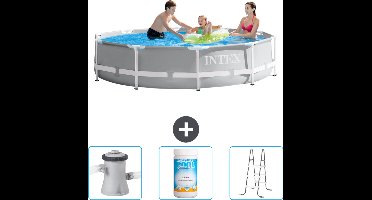 Intex Rond Prism Frame Zwembad - 305 x 76 cm - Grijs - Inclusief Zwembadfilterpomp - Chloor - Ladder