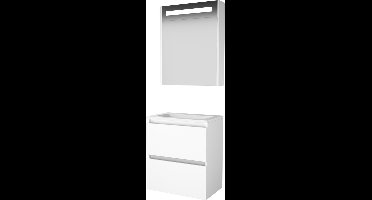 Basic Premium 39 badmeubelset met spiegelkast met geïntegreerde LED verlichting, greeploze wastafelonderkast met 2 lades en acryl wastafel zonder