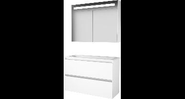 Basic Premium 39 badmeubelset met spiegelkast met geïntegreerde LED verlichting, greeploze wastafelonderkast met 2 lades en acryl wastafel met 2