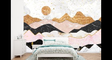 Behang - Fotobehang Marmer - Goud - Pastel - Breedte 525 cm x hoogte 350 cm