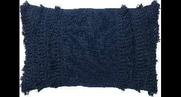 Dutch Decor FARA - Kussenhoes 40x60 cm - 100% katoen - met franjes - Insignia Blue - donkerblauw - met rits - zonder binnenkussen