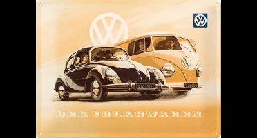 Der Volkswagen Kever en Bus Metalen wandbord in reliëf 30 x 40 cm