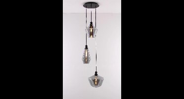 Mooie hanglamp met 3 rookglas hangers / smal / videlamp