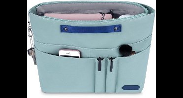 Handtas Organizer – Blauw Nylon Inzet met 15 Vakken, Rits & Sleutelhanger – Lichtgewicht Waterdichte Binnenvoering – Geschikt voor Longchamp, Tote Bags, Make-up & Reizen