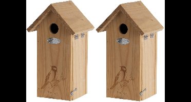Best for Birds Vogelhuisje - 2x - hout - Koolmees nestkastje - 30 cm - Vurenhouten vogelhuisjes - met kijkluikje