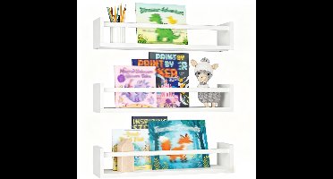 Houten zwevende planken 3 stuks - Boekenplanken voor kinderkamer - Babykamer wandplanken - Massief houten wandplanken - Wit