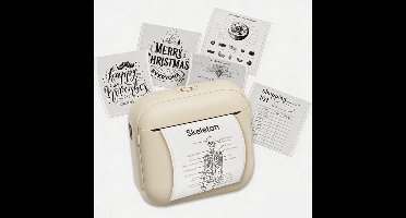 Mini-labelprinter - Bluetooth-labelprinter met 5 rollen thermisch papier en 5 rollen zelfklevende labels, thermische labelprinter voor in de zak, geschikt voor thuis, op kantoor, in instellingen en kleine bedrijven (Beige)