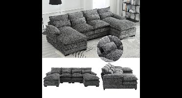 U-Vormige Bank – Hoekbank – Loungesofa – Gezinsbank – Bouclé Stof – Ergonomische Lendenkussens – Multiplex Frame