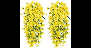 2 stuks kunstmatige ochtendgloriebloemen voor zomerdecoraties, kunstmatige nephangbloemen en planten voor buitentuindecoratie, uv-bestendige ochtendgloriehangplanten van kunstzijde voor op de veranda of patio