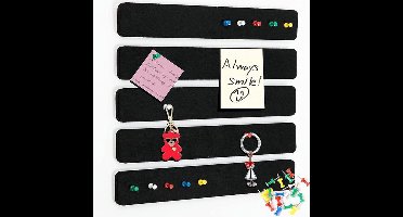 5 stuks vilten prikborden, prikbordstrips voor slaapkamers, kantoren en thuis, wanddecoratie, zelfklevend kurkbord met punaises voor het ophangen van notities, foto's en schema's (zwart)