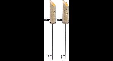 Steeklamp bamboe solarlamp grondspies solar, decoratieve geponste gaatjes, groen, LED warm wit, DxH 12x79,5 cm, set van 2