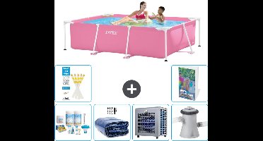 Intex Rechthoekig Frame Zwembad - 220 x 150 x 60 cm - Roze - Inclusief Onderhoudspakket - Solarzeil - Warmtepomp - Zwembadfilterpomp - 7-delig