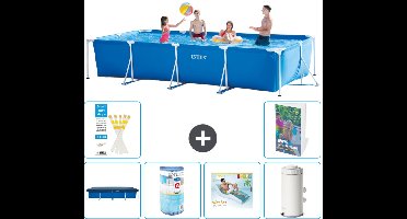 Intex Rechthoekig Frame Zwembad - 450 x 220 x 84 cm - Blauw - Inclusief Afdekzeil - Filter - Loungebed - Zwembadfilterpomp - 7-delig