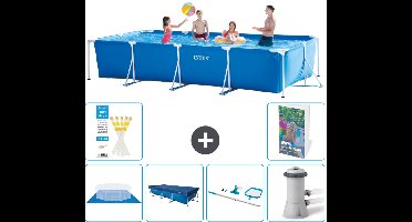 Intex Rechthoekig Frame Zwembad - 450 x 220 x 84 cm - Blauw - Inclusief Grondzeil - Afdekzeil - Schoonmaakset - Zwembadfilterpomp - 7-delig