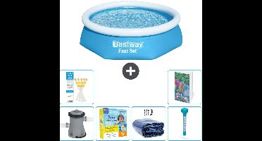 Bestway Rond Opblaasbaar Fast Set Zwembad - 244 x 61 cm - Blauw - Inclusief Pomp Onderhoudspakket - Solarzeil - Thermometer - 7-delig