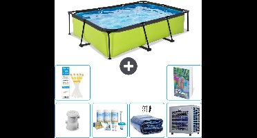 EXIT Rechthoekig Lime Frame Zwembad - 300 x 200 x 65 cm - Inclusief Pomp Onderhoudspakket - Solarzeil - Warmtepomp - 7-delig