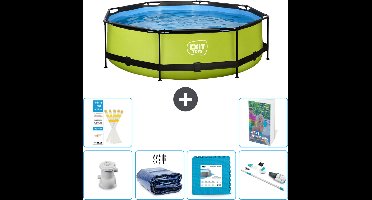 EXIT Rond Lime Frame Zwembad - 300 x 76 cm - Inclusief Pomp Solarzeil - Vloertegels - Stofzuiger - 7-delig