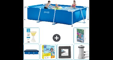 Intex Rechthoekig Frame Zwembad - 300 x 200 x 75 cm - Blauw - Inclusief Afdekzeil - Onderhoudspakket - Vloertegels - Zwembadfilterpomp - 7-delig