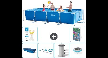 Intex Rechthoekig Frame Zwembad - 450 x 220 x 84 cm - Blauw - Inclusief Afdekzeil - Schoonmaakset - Zwembadfilterpomp - Verlichting - 7-delig