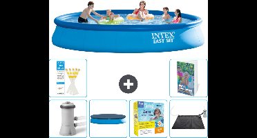 Intex Rond Opblaasbaar Easy Set Zwembad - 457 x 84 cm - Blauw - Inclusief Pomp Afdekzeil - Onderhoudspakket - Solar Mat - 7-delig