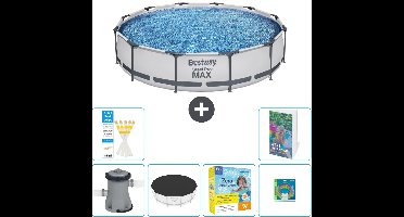 Bestway Rond Steel Pro MAX Zwembad - 366 x 76 cm - Grijs - Inclusief Pomp Afdekzeil - Onderhoudspakket - Speelgoed - 7-delig