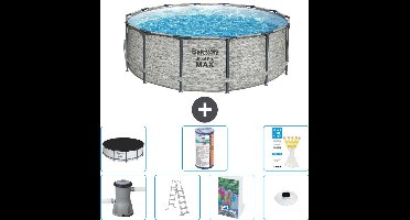 Bestway Rond Steel Pro MAX Zwembad - Steenprint - 427 x 122 cm - Inclusief Pomp - Ladder - Afdekzeil - Filter - Verlichting - 8-delig