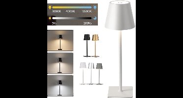 Draadloze tafellamp, draagbare LED-bureaulamp, op batterijen, 3 Kleur traploos dimbaar, voor restaurants/slaapkamers/bars/feestjes in de buitenlucht/camping/koffiebar sfeer nachtlampje - 38x10cm, wit
