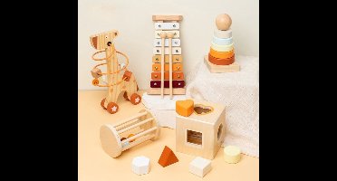 5-in-1 Houten Instrumentenset Voor Jonge Kinderen, Met Stapelblokken, Xylofoon En Extra Speelgoed, Geschikt Voor Kinderen Van Drie Jaar