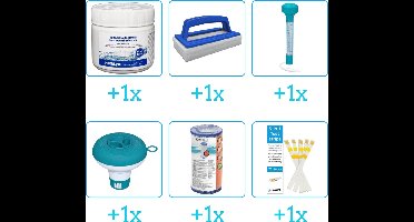 Zwembad Onderhoudspakket - Onderhoud Zwembad - bevat Chloor - Scrubborstel - Thermometer - Chloordrijver - Filter en Testrips (6-delig)