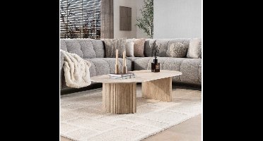 Salontafel Romano Arch ovaal - 3D Travertin keramiek - 135x70x42 cm - Beige - Japandi