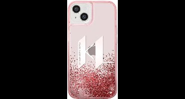 Karl Lagerfeld, Hoesje geschikt voor Apple iPhone 14 Plus - Glitter KL met Zwevende Glitters, Roze