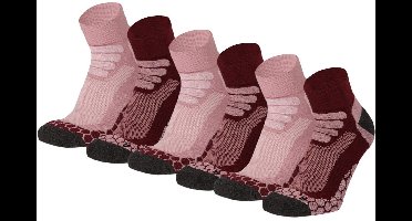 Xtreme Sockswear Quarter Wandelsokken – 6 Paar – Lage Hiking Sokken Unisex – Katoen & Coolmax – Multi Burgundy – Maat 35/38