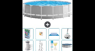 Intex Rond Prism Frame Zwembad - 457 x 122 cm - Grijs - Inclusief Pomp - Ladder - Grondzeil - Afdekzeil - Speelgoed - Stofzuiger - 9-delig