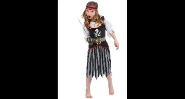 Vegaoo - Zwart en grijs gestreept piratenkostuum voor meisjes
