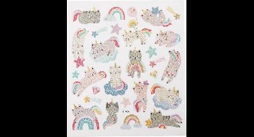 Stickers, unicorn katten, vel 15x16,5 cm, 1 vel